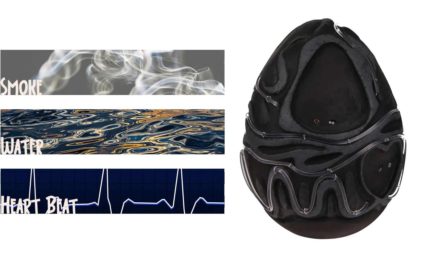 Egg optical fiber detail — Smoke, Water, and Heart Beat light patterns alongside the egg construction