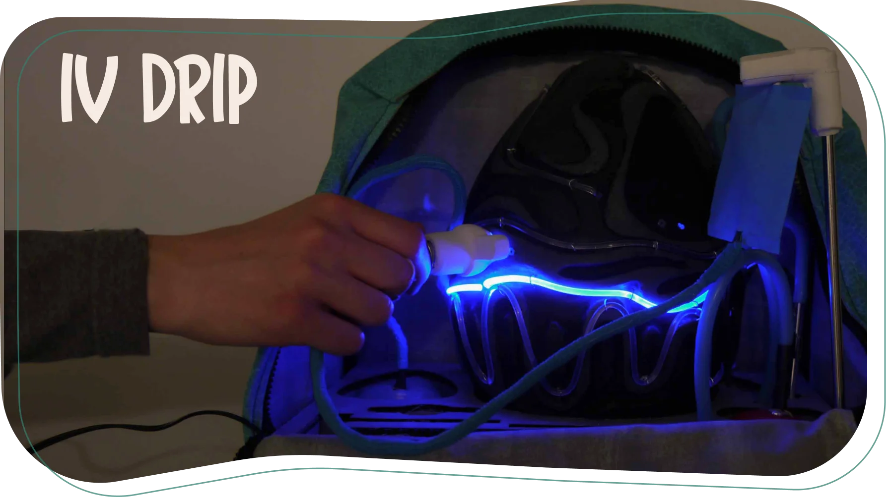 IV drip triggering blue glow on the egg