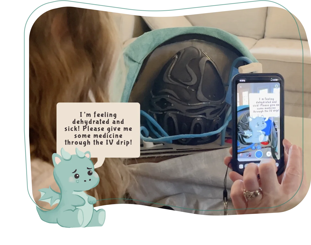 Using the app, the child and guardian can check on the egg. The child discovers that something is wrong.