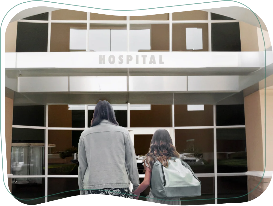 The child and guardian return to the hospital on the day of the surgery with the doctor's kit and egg.
