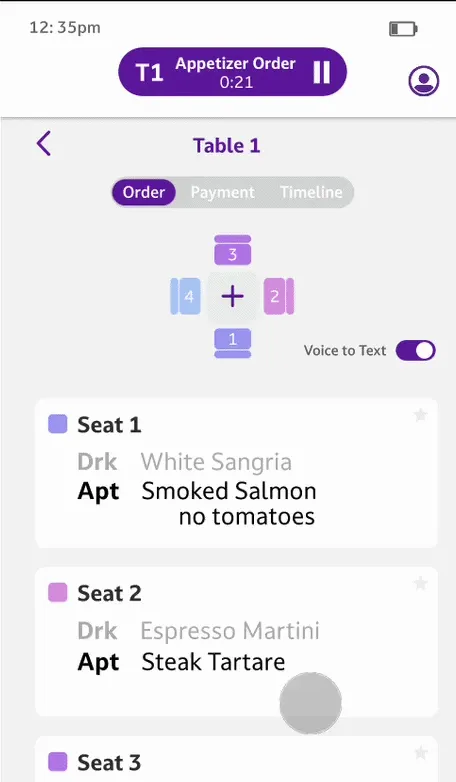 Tempo gesture demo showing dragging an order to reassign it