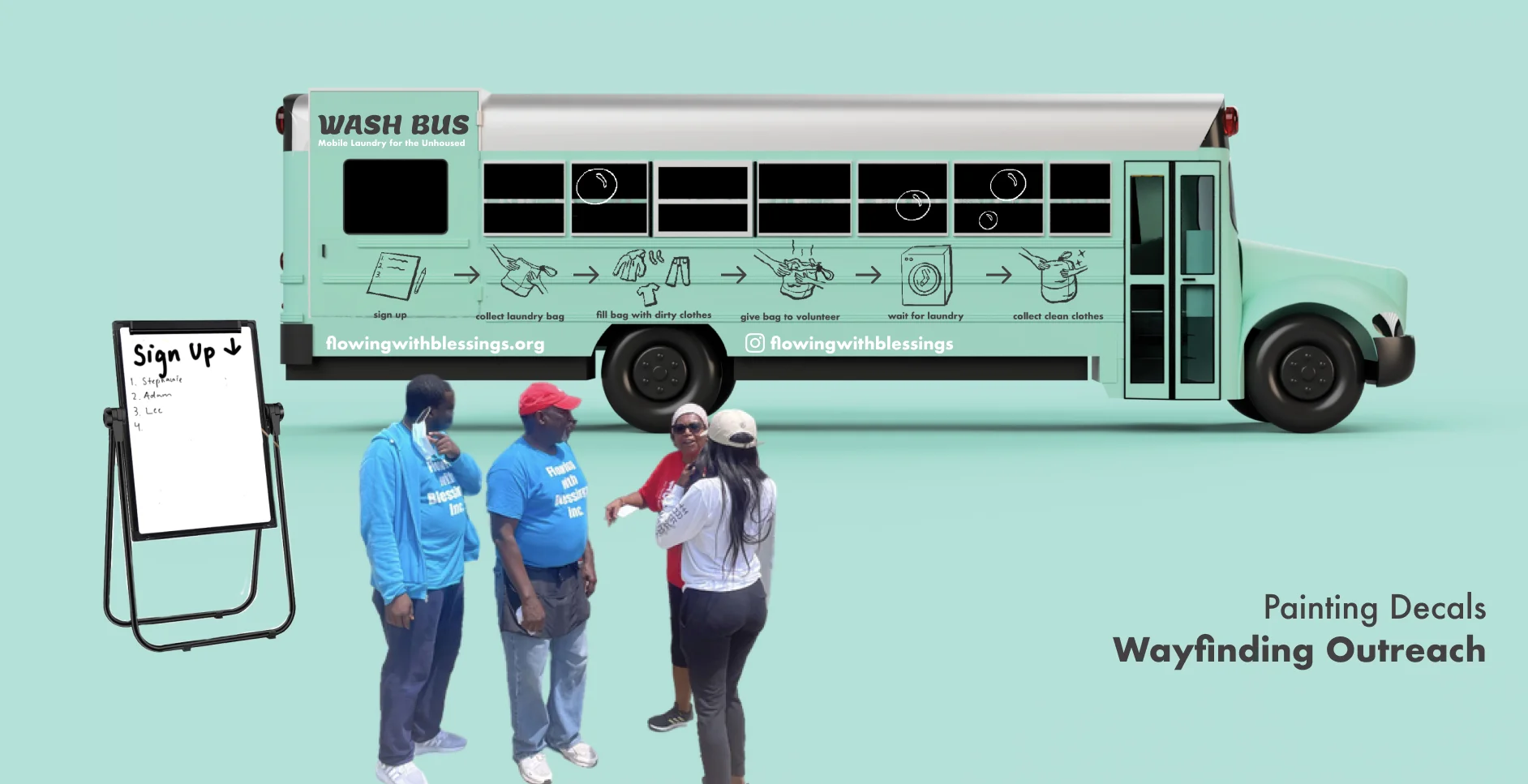 Bus side view with flowing water graphic
