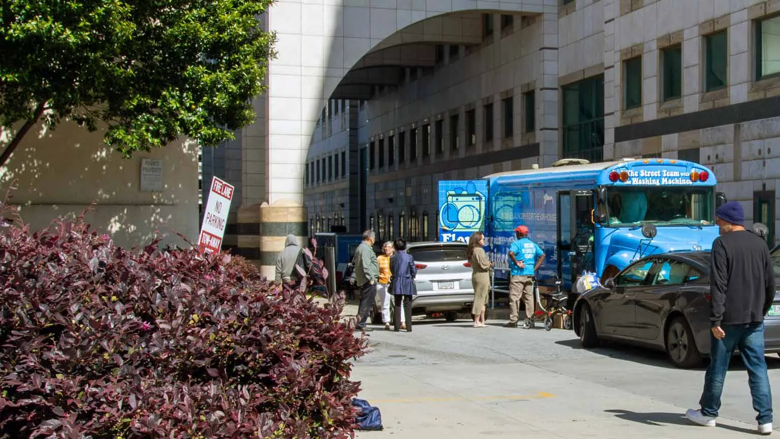 The Wash Bus parked outside Grady Hospital